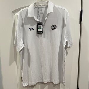 UA Golf - Notre Dame White and Gray Striped Polo Shirt with Logo